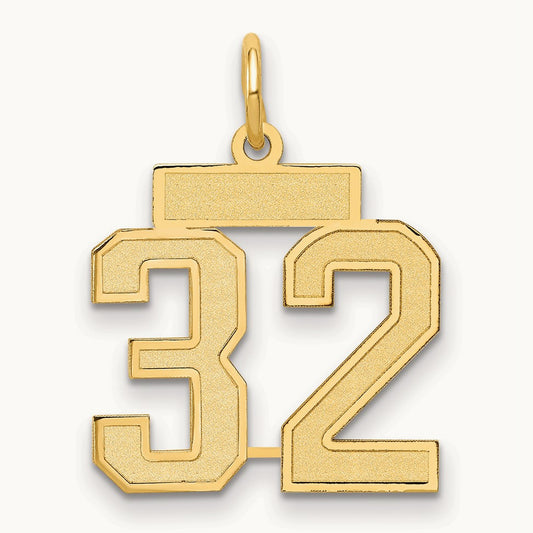 Small Satin Number 32 Charm, 14K