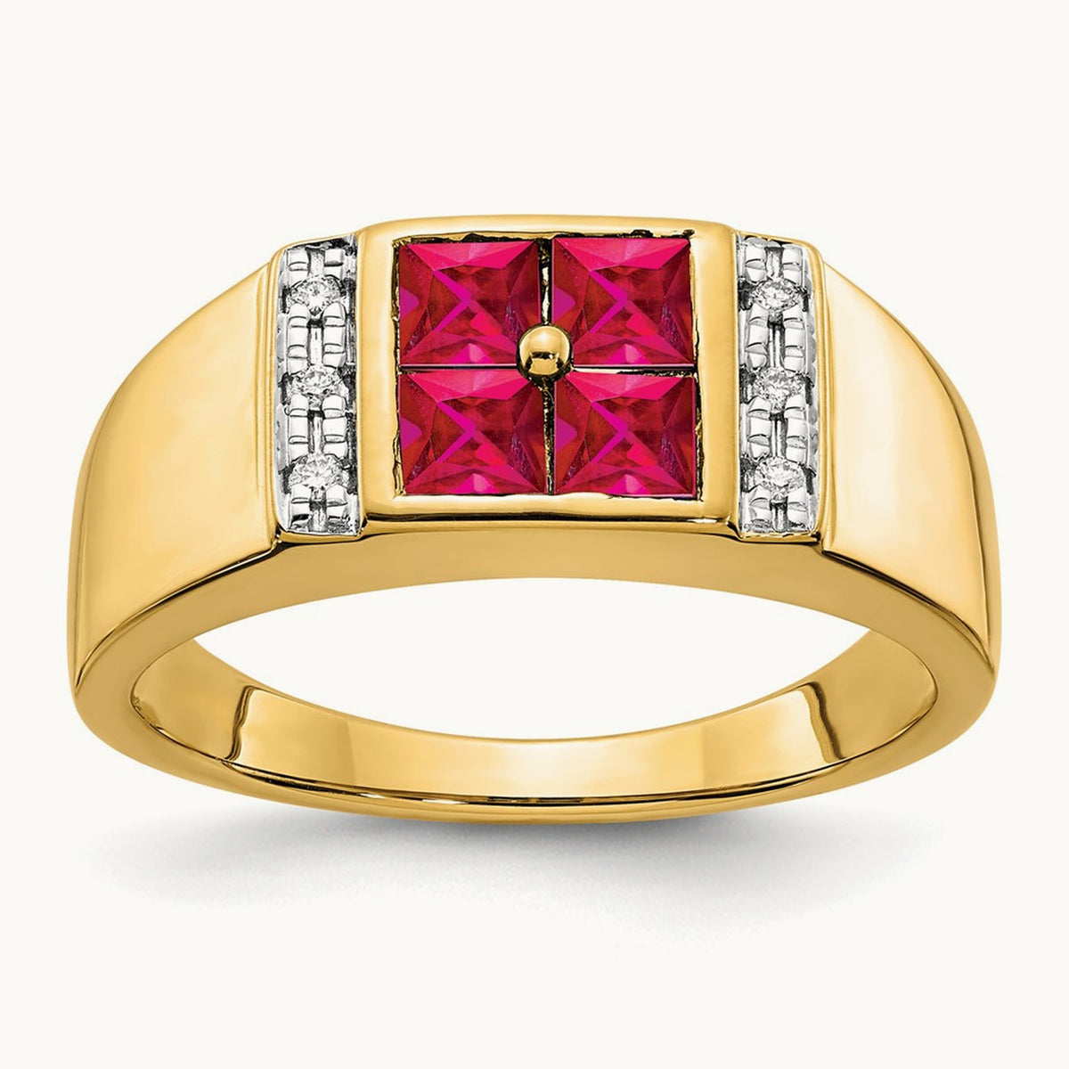 Created Ruby Men's Ring, 0.05 ct tw Lab-Grown Diamond