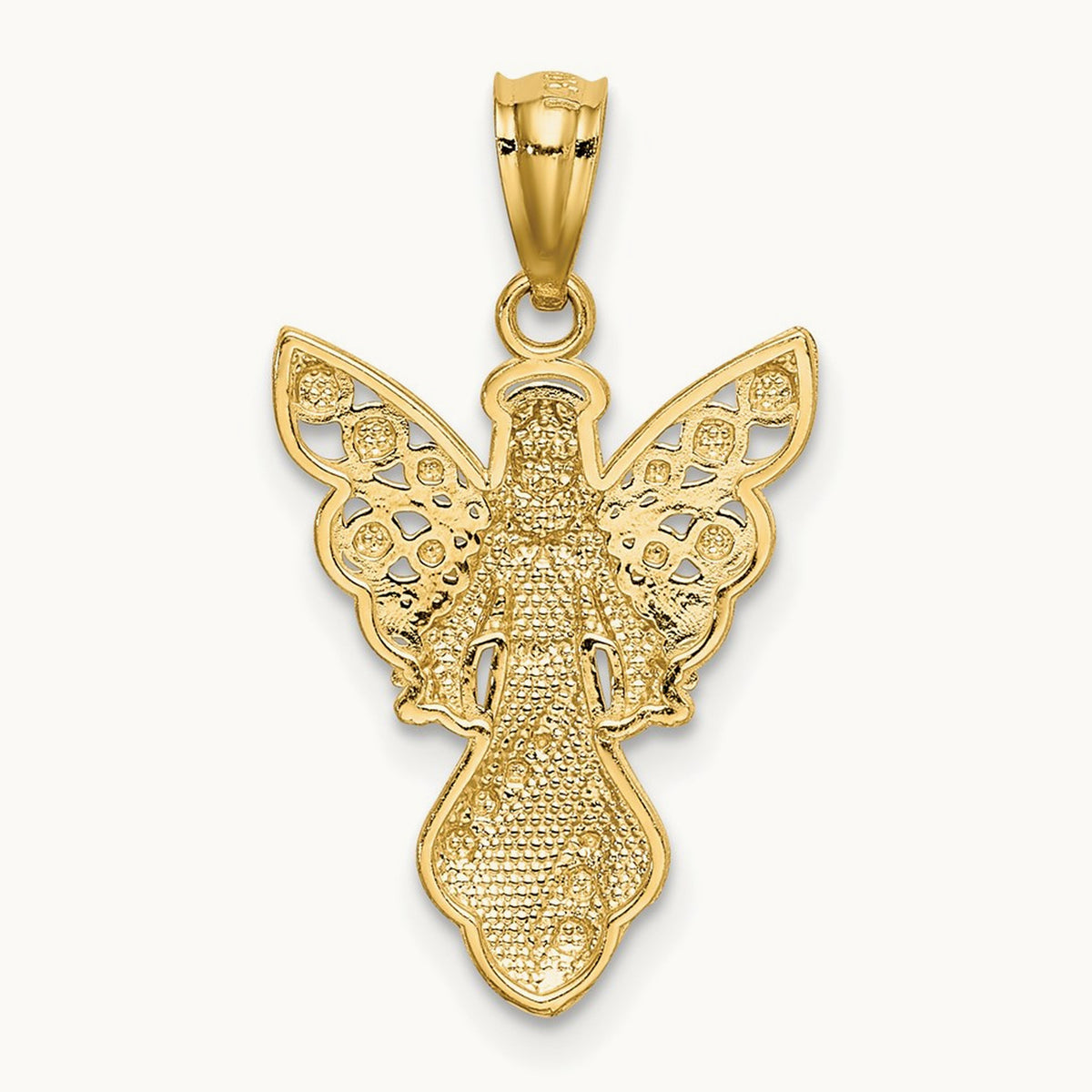W/Rhodium Polished / Textured Angel Pendant, 14K