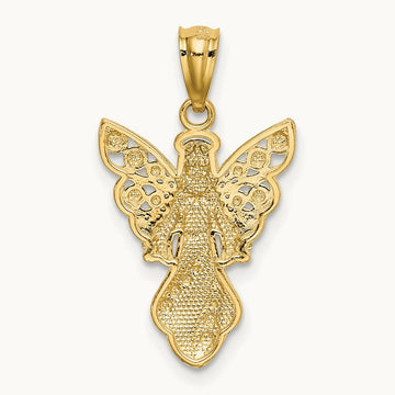 W/Rhodium Polished / Textured Angel Pendant, 14K