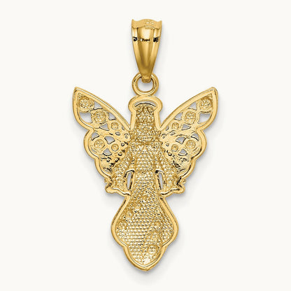 W/Rhodium Polished / Textured Angel Pendant, 14K