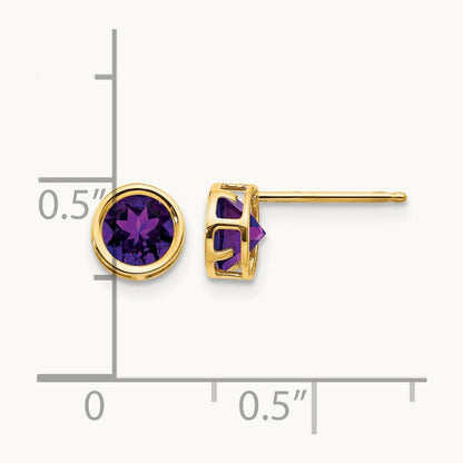 Bezel Amethyst Stud Earrings, 5mm, 14K