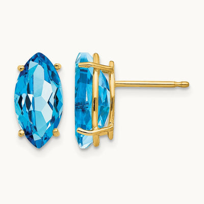 Blue Topaz marquis stud earring, 14K
