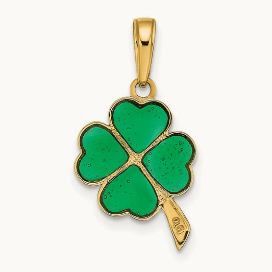 4-Leaf Clover Enameled Pendant, 14K