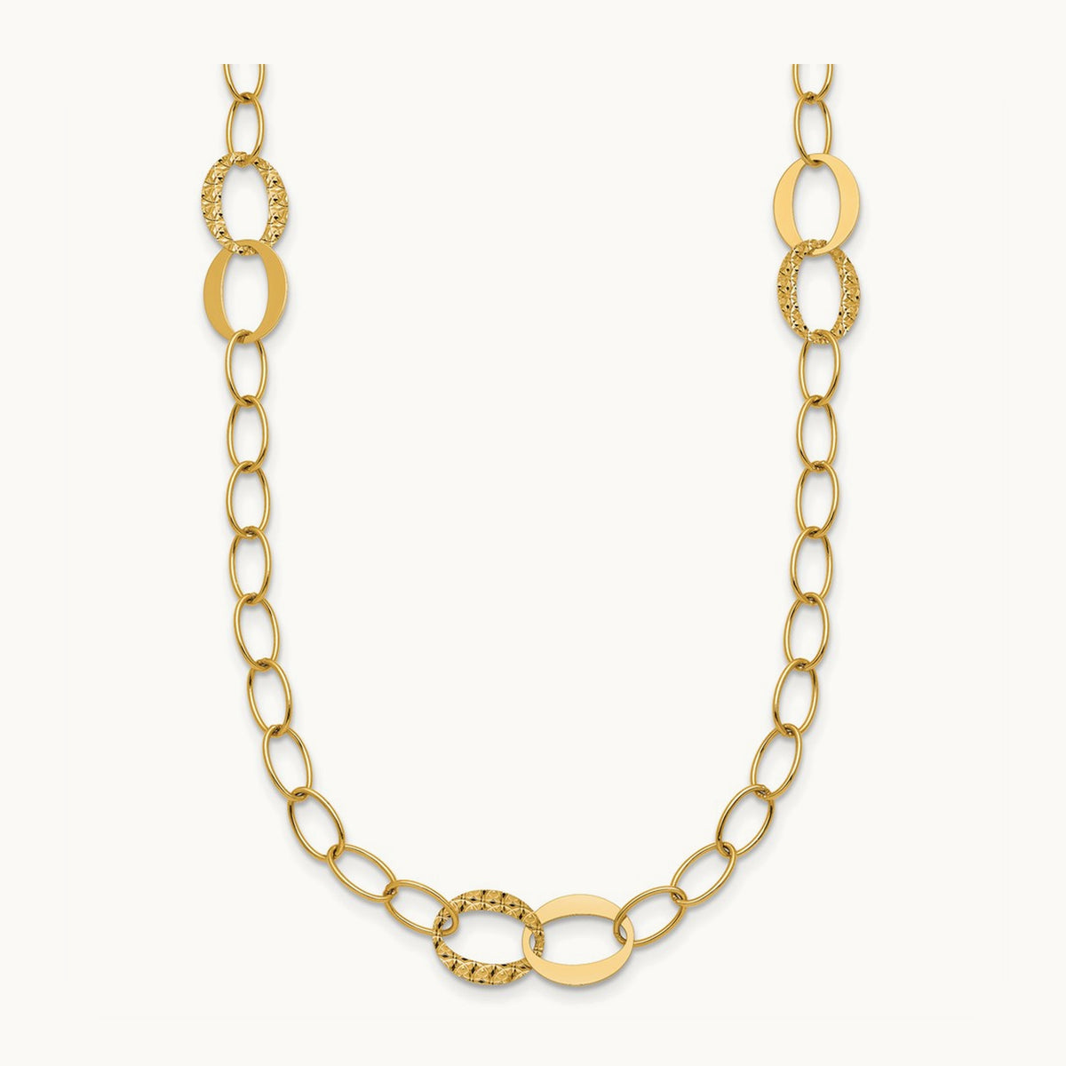 Polished and Diamond-cut Fancy Open Link 16.75in Necklace, 14K