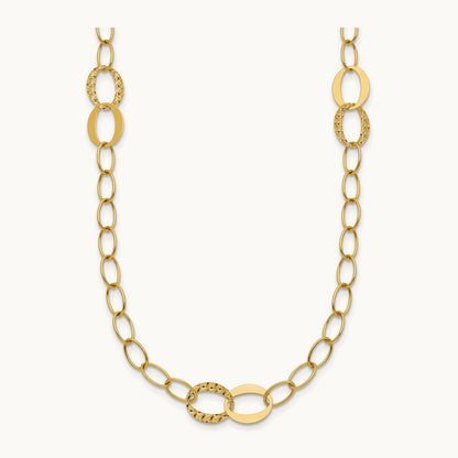 Polished and Diamond-cut Fancy Open Link 16.75in Necklace, 14K