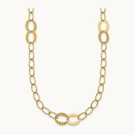 Polished and Diamond-cut Fancy Open Link 16.75in Necklace, 14K