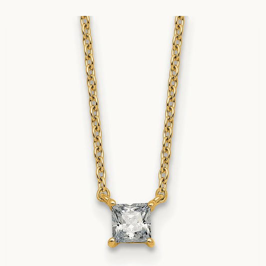 Princess Pendant Necklace, 0.25-4.00 ct tw Lab-Grown Diamond — 1/4 ct, VS (Best), 14K Yellow Gold