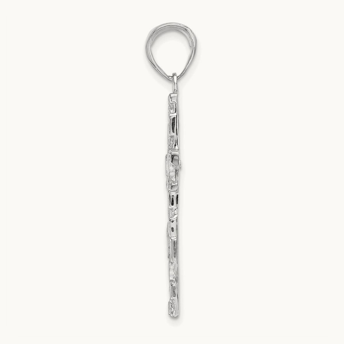 Polished/Textured Nugget Style Cross Pendant — 14K White Gold