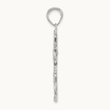 Polished/Textured Nugget Style Cross Pendant — 14K White Gold