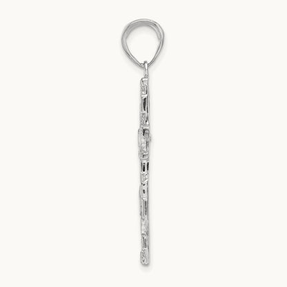 Polished/Textured Nugget Style Cross Pendant — 14K White Gold