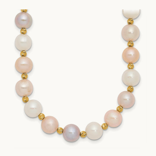 8- Semi-round Pink/Purple/White FWC Pearl D/C Beaded Necklace, 9mm, 14K