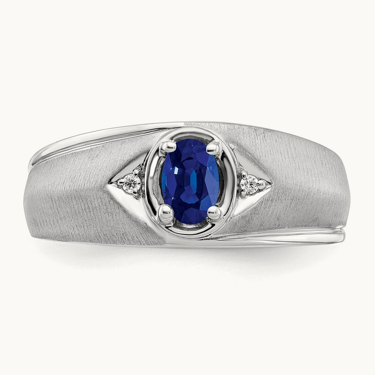 Oval Sapphire and Diamond Men's Ring — 14K White Gold