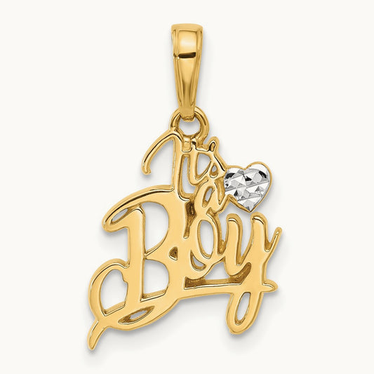 D/C Heart It's A Boy Pendant, 14K with White Rhodium