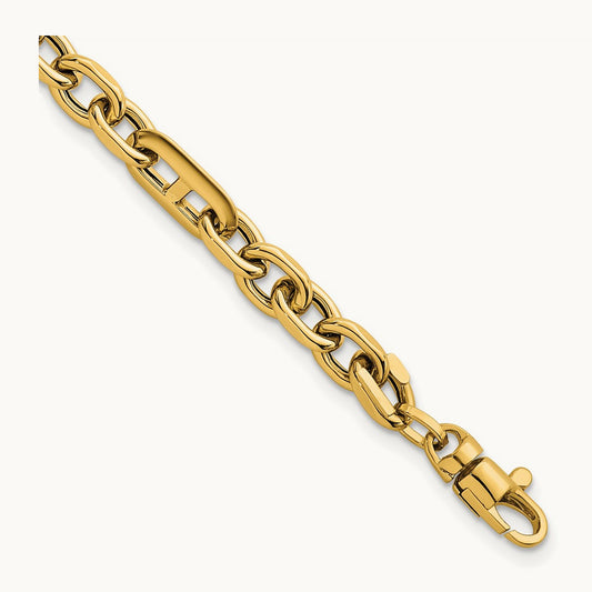 Polished Oval and Anchor Link 7.5in Bracelet, 14K