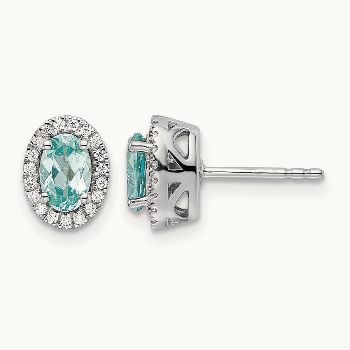 Created Paraiba Post Earrings, 0.10 ct tw Lab-Grown Diamond