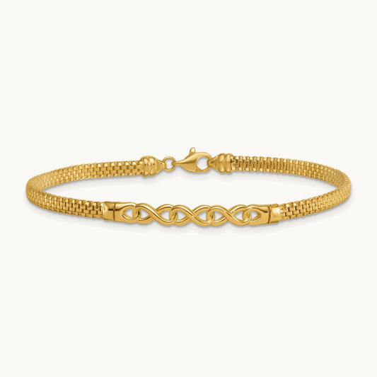 Polished Infinity 7.5in Fancy Link Bracelet, 14K