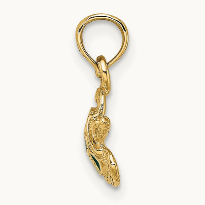 Textured and Enameled Sea Turtle Charm, 14K