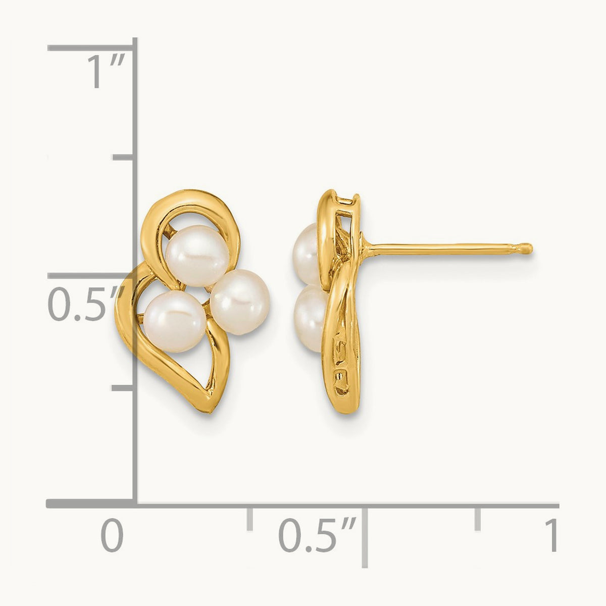 3- White Button Freshwater Cultured Pearl Post Earrings, 4mm, 14K