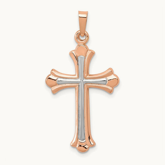 W/ White Rhodium Cross Pendant, 14K Rose Gold