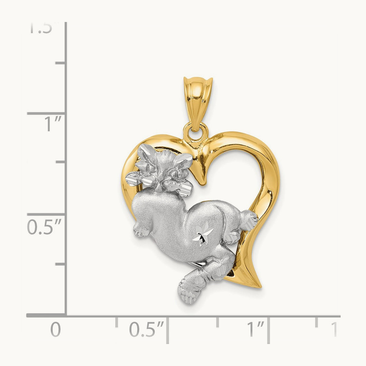 Cat In Heart Charm, 14K Two-tone