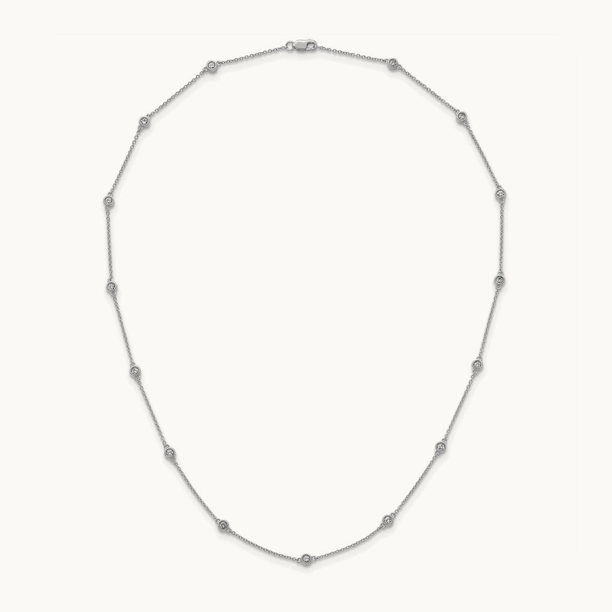 Diamond Station Cable Necklace, 14K White Gold