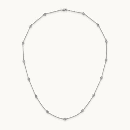 Diamond Station Cable Necklace, 14K White Gold