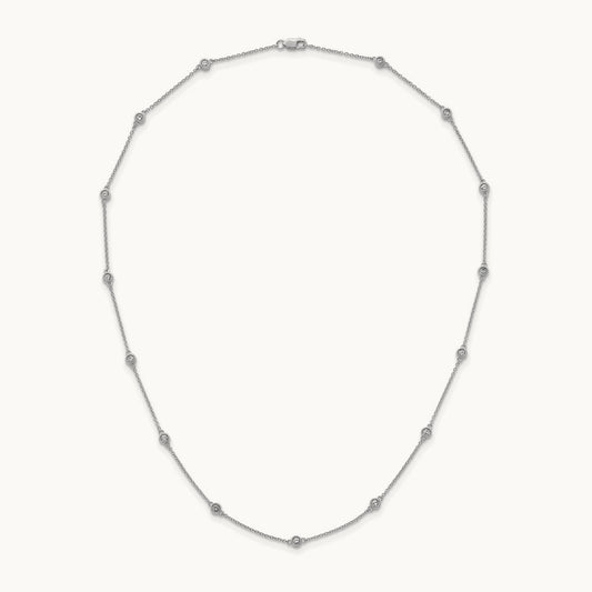 Diamond Station Cable Necklace, 14K White Gold