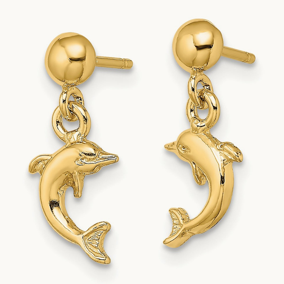 Mini Jumping Dolphin Dangle Earrings, 14K
