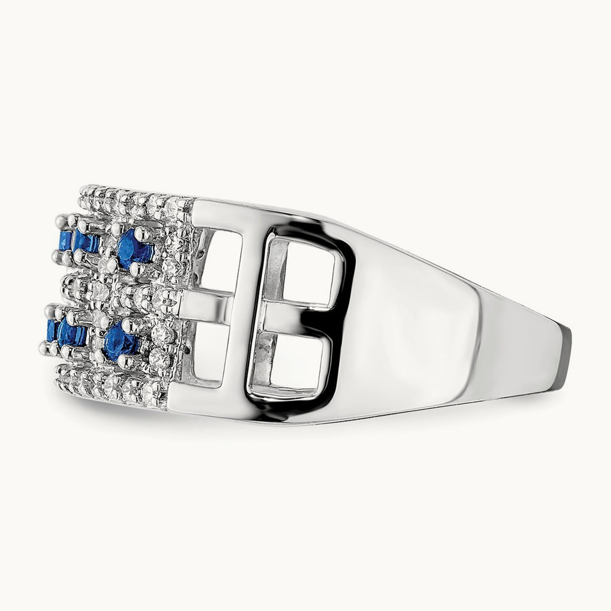 Diamond and Sapphire Fancy Ring, 14K White Gold