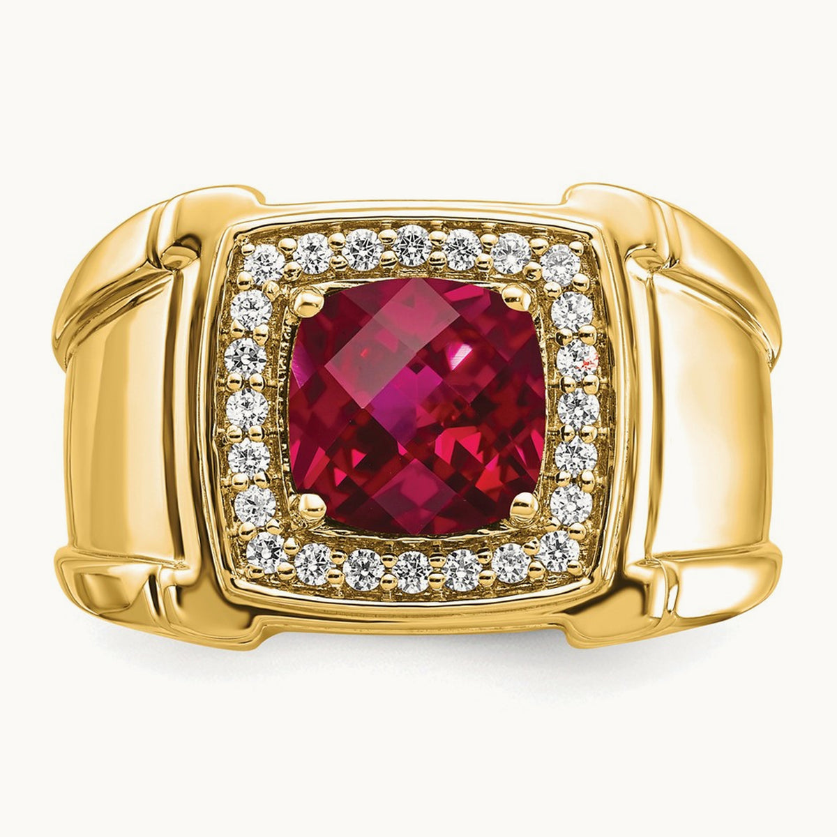 Created Checkerboard Ruby and Diamond Mens Ring, 14K
