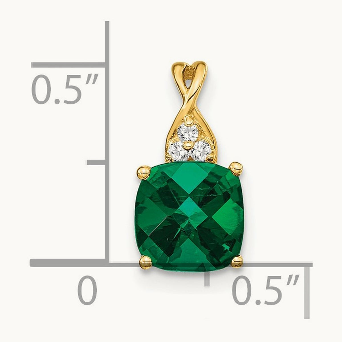 Checkerboard Created Emerald and Lab-Grown Diamond Pendant — 14K Yellow Gold