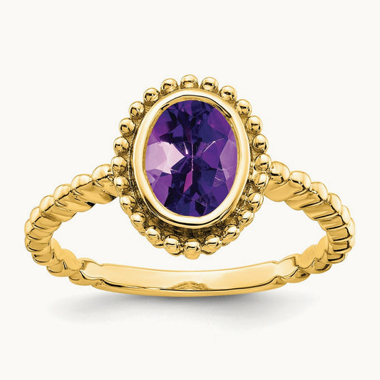 Oval Amethyst Ring — 14K Yellow Gold, 7