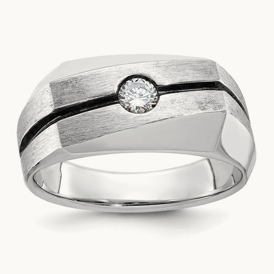 IBGoodman Men's w/Black Rhodium Satin Diamond Complete Ring, 14K White Gold