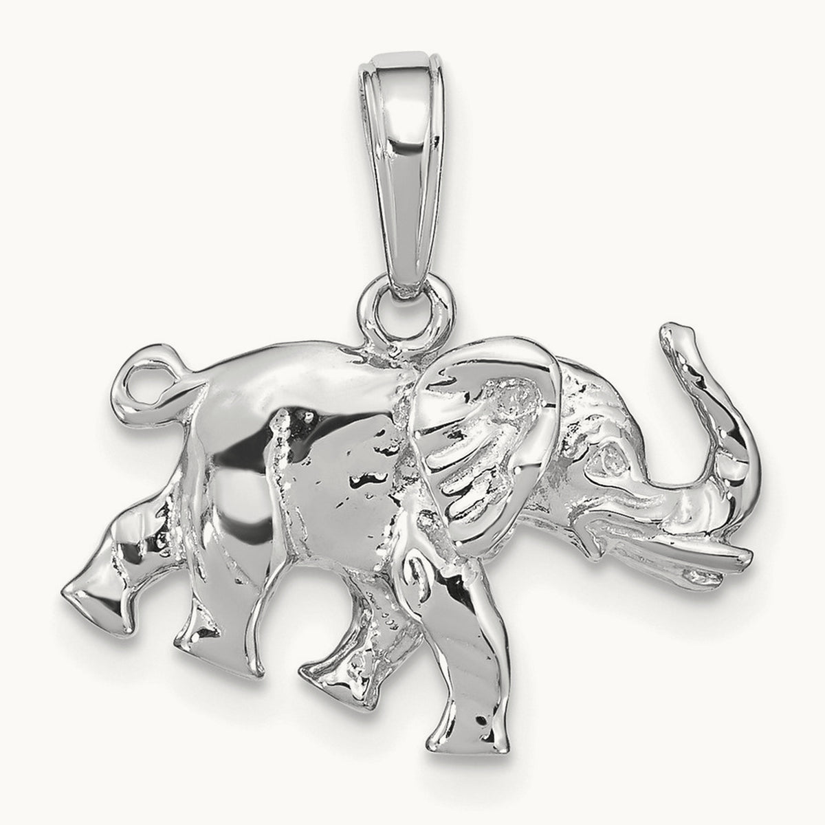 Polished 3-D Elephant Pendant — 14K White Gold