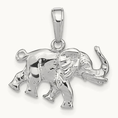 Polished 3-D Elephant Pendant — 14K White Gold