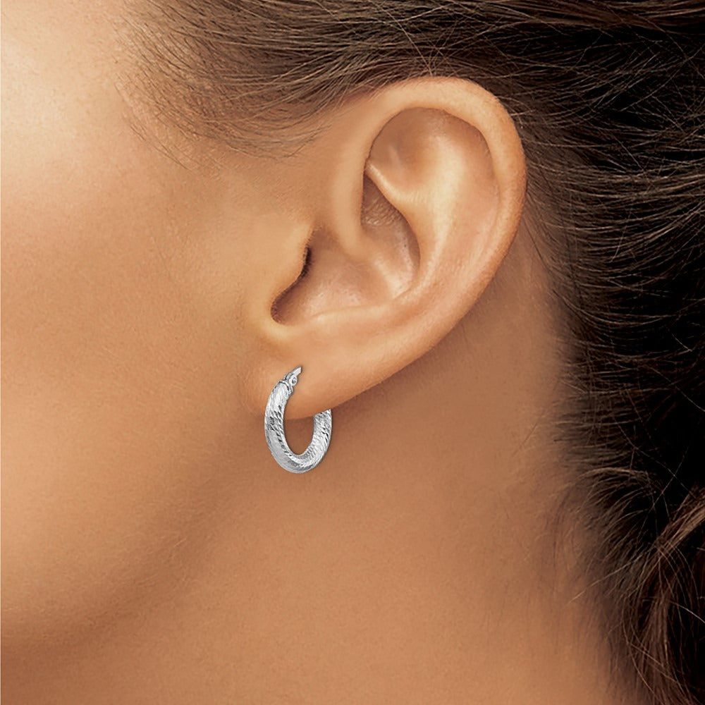 3x10 Diamond-cut Round Hoop Earrings — 14K Two-Tone Gold