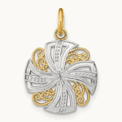 w/Rhodium Pinwheel Medallion Charm, 14K