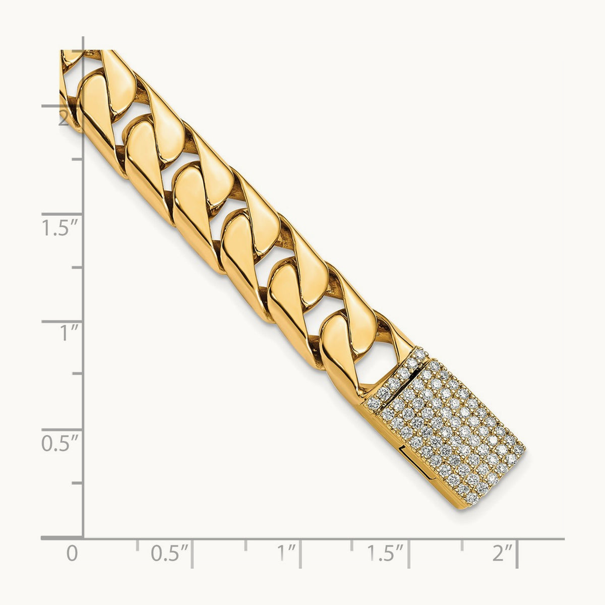 Hand-polished Half Round Curb Link Diamond Clasp Bracelet, 10.20mm, 14K