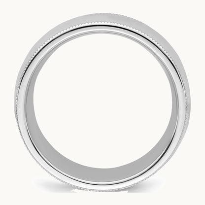 Sterling Silver Rhodium-plated 8mm Comfort Fit Milgrain Band