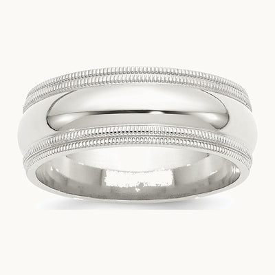 Sterling Silver 8mm Comfort Fit Double Milgrain Band