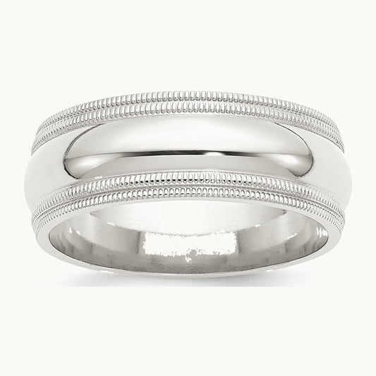 Sterling Silver 8mm Comfort Fit Double Milgrain Band
