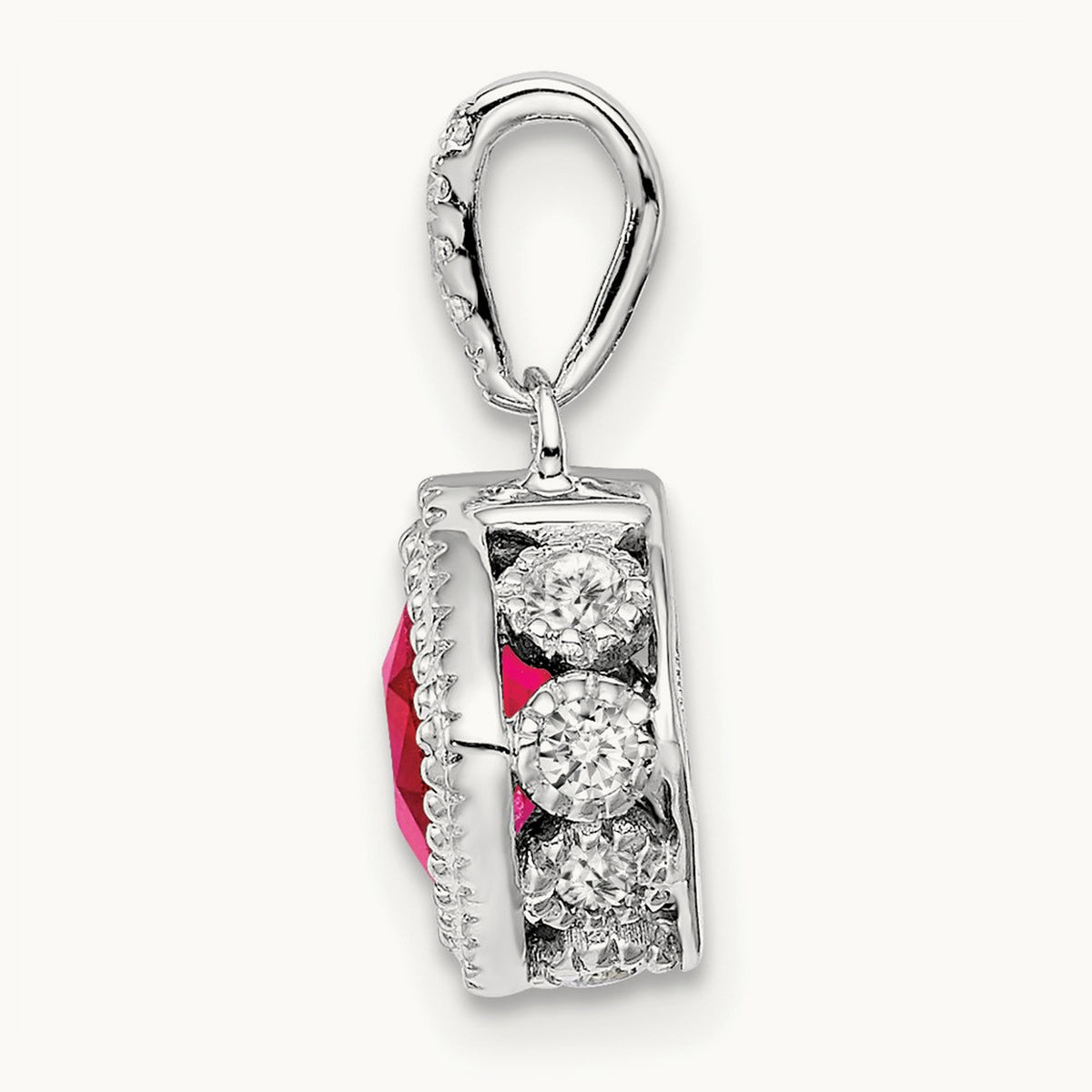 Cushion Ruby and Diamond Pendant — 14K White Gold