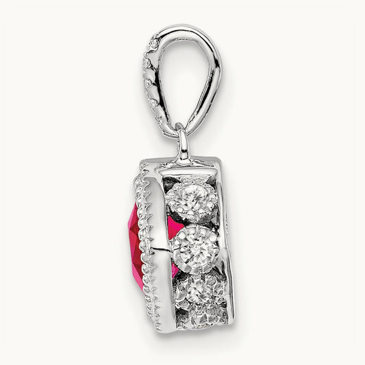 Cushion Ruby and Diamond Pendant — 14K White Gold
