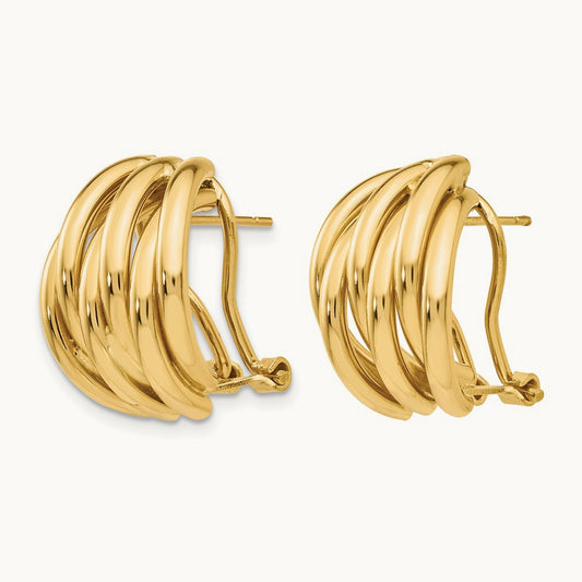 Polished Fancy Omega Back Post Earrings, 14K