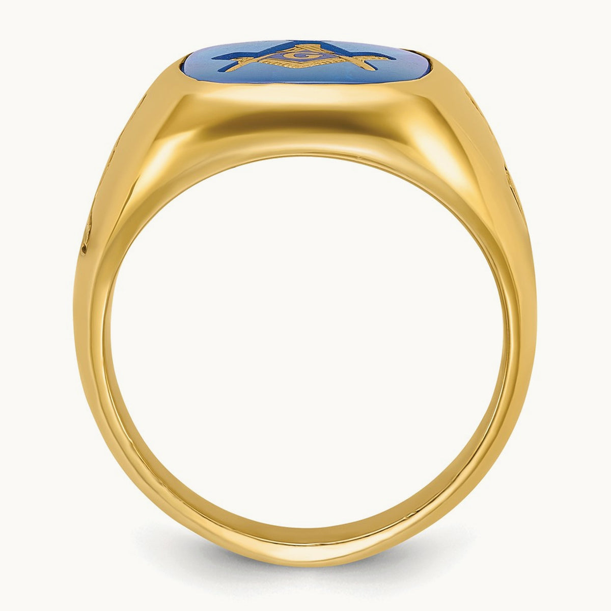 IBGoodman Men's Grooved w/ Cr. Sapphire Blue Lodge Masonic Ring, 14K