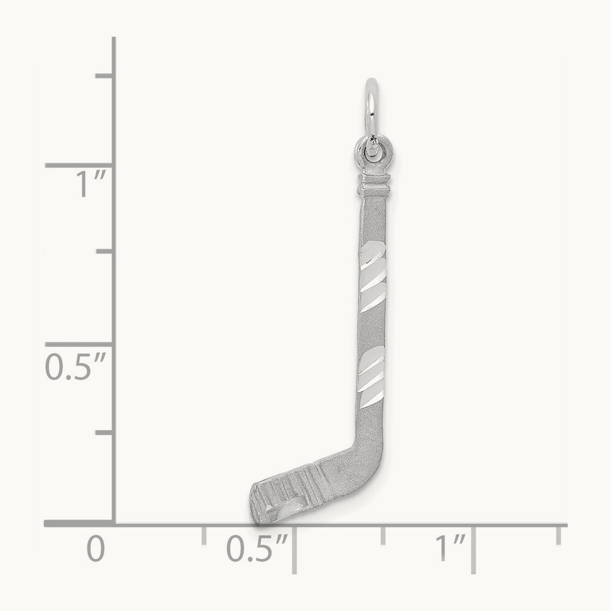 Satin Diamond-cut Hockey Stick Charm — 14K White Gold