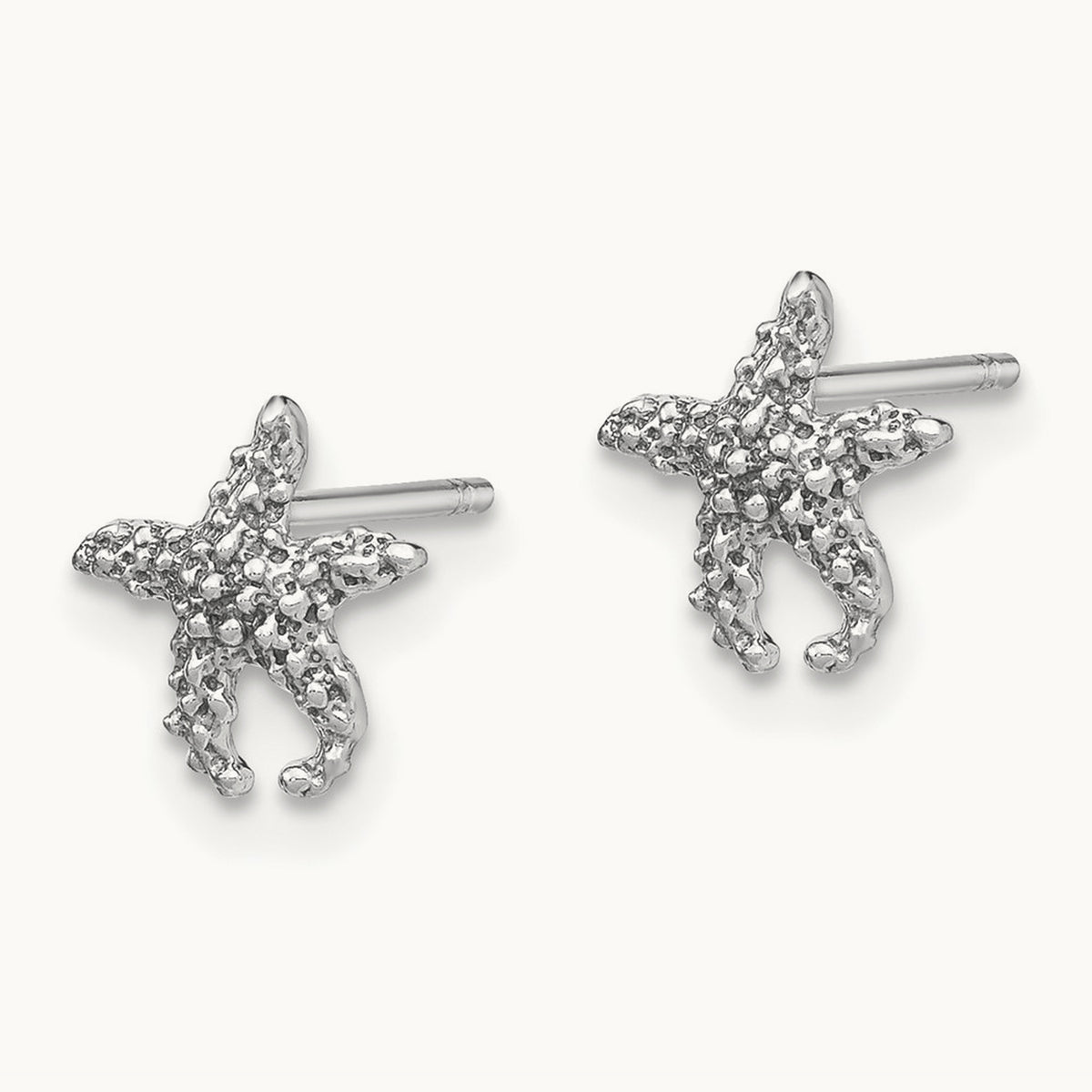 Polished and Textured Starfish Post Earrings — 14K White Gold