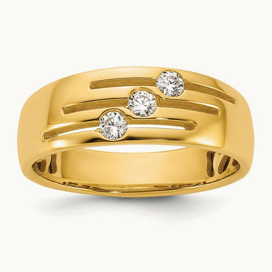 IB Goodman Mens Polished Complete 3-Stone 1/4ct Diamond Ring, 14K Yellow Gold