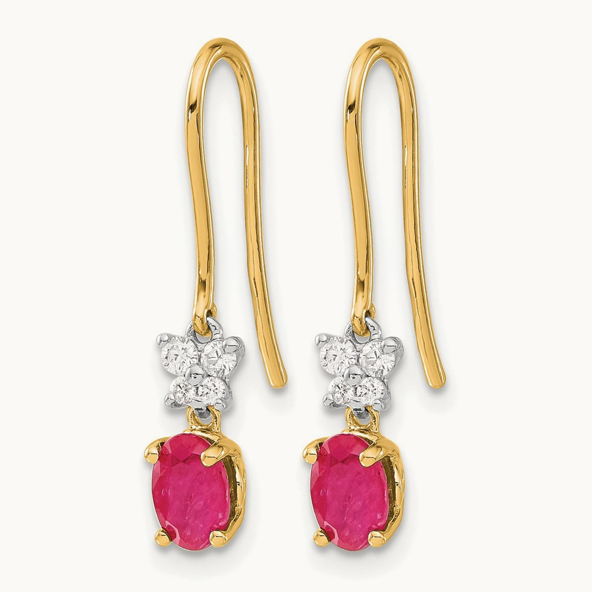 Diamond and Oval Ruby Earrings — 14K Two-Tone Gold